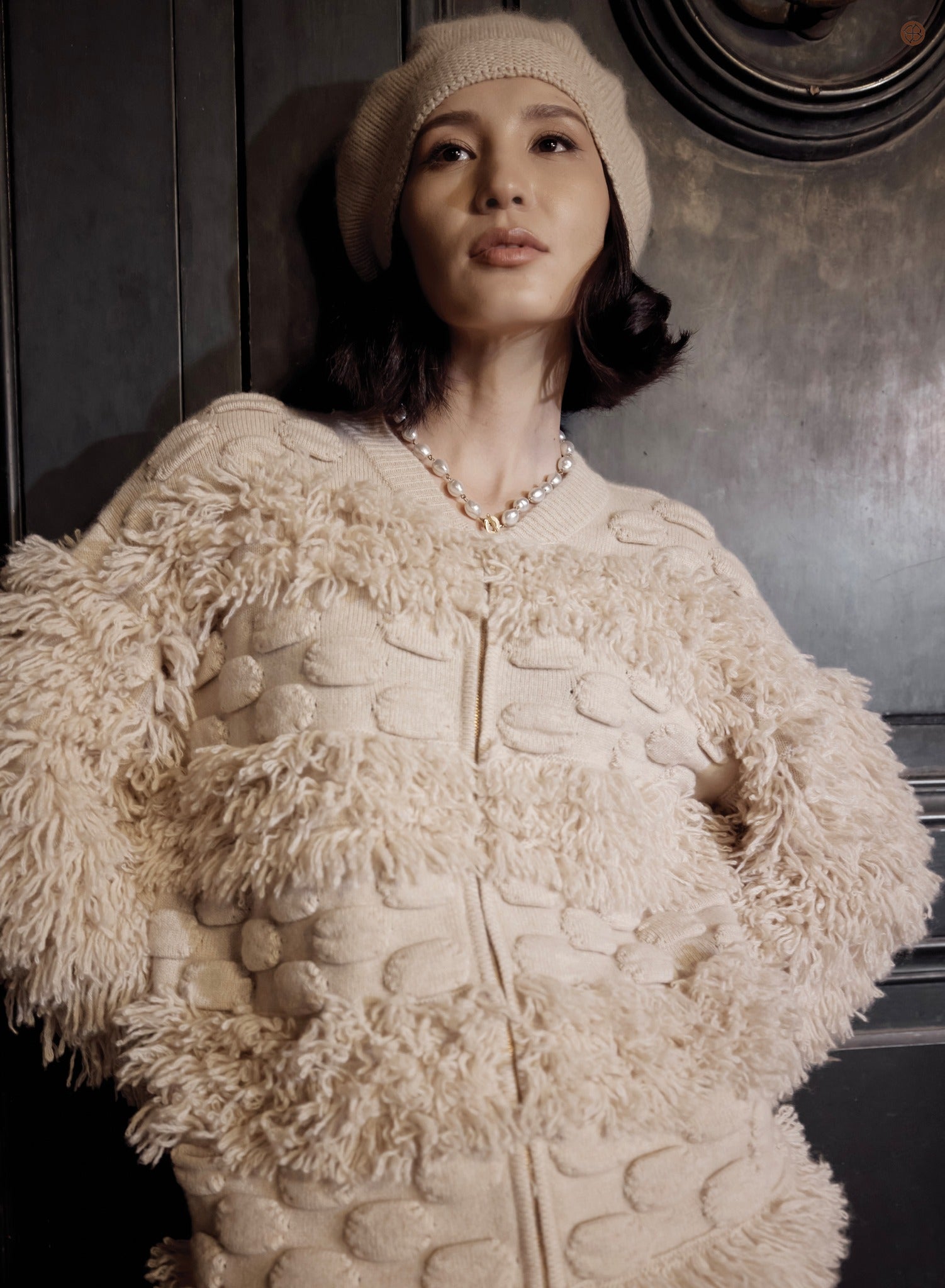 フリンジ×ドットカシミヤジャケット