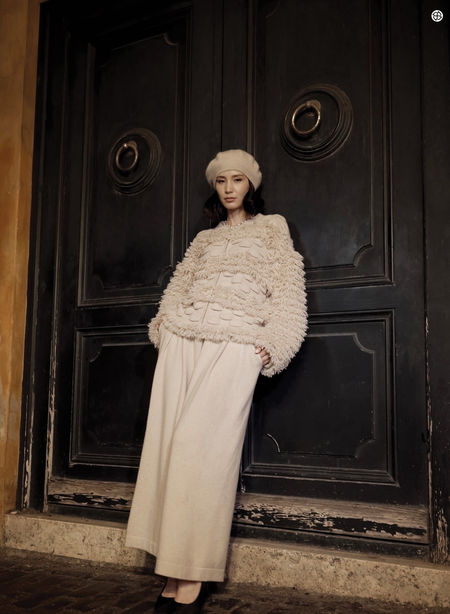 フリンジ×ドットカシミヤジャケット