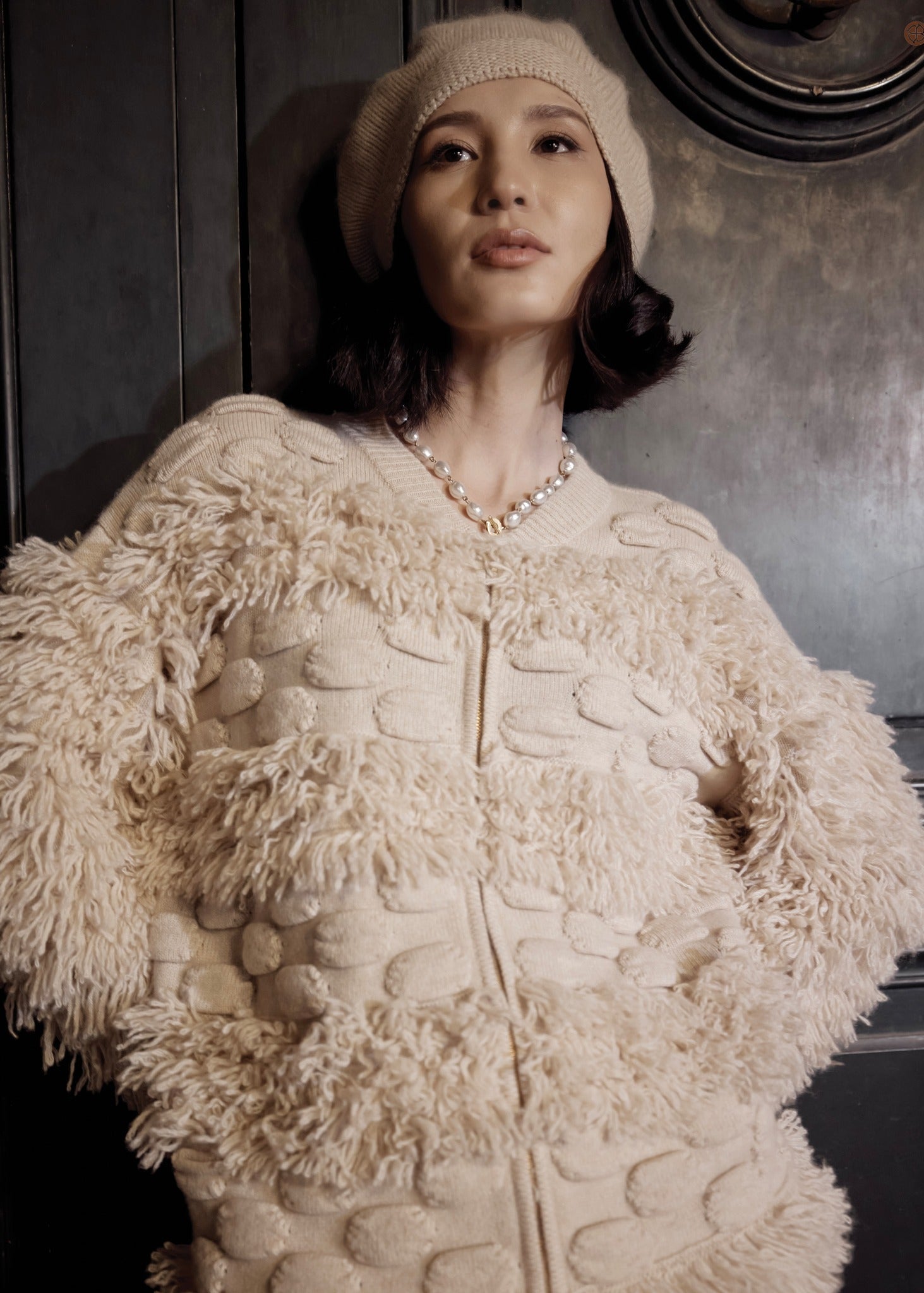 フリンジ×ドットカシミヤジャケット