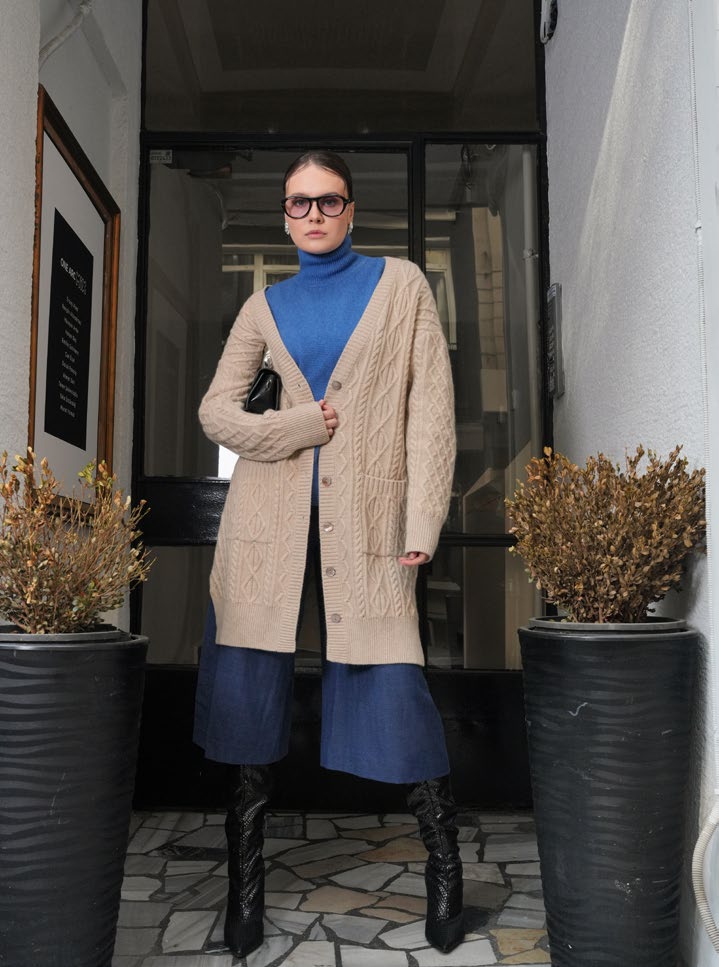 クラシックケーブル カシミヤロングカーディガン
